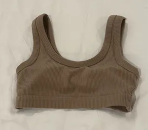 ALO Yoga Ribbed Scoop-Neck Sports Bra in Taupe thumbnail 1