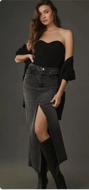 Reformation Jeans Tazz Maxi Denim Distressed Skirt Gray Black Size 26 NWOT thumbnail 1