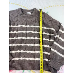LC Lauren Conrad Brown Cream Striped Cable Knit Sweater‎ XXL Pullover Crew Neck thumbnail 3