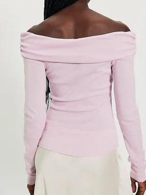 Free People‎ Robbie Off Shoulder Top M Lilac Bloom Purple NWT thumbnail 2