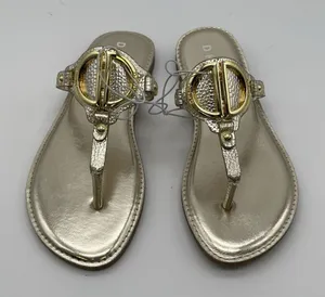 NWOT DKNY Flat Sandals Women's Size 6 Metallic Gold Flip Flop Thong New Slip‎ On thumbnail 1