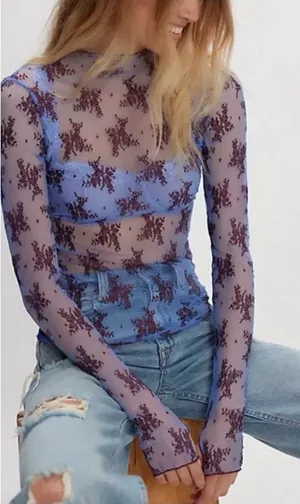 NWT Free People Two Tone Lady Lux Layering Top - Summer Blue Combo - XS thumbnail 1