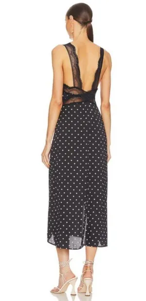 INTIMATELY FREE PEOPLE Bad For You Slip Dress ~ Black Polka Dot Print Lace L NWT thumbnail 4