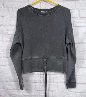 American Eagle Outfitters Large Grey Lace-Up Sweatshirt thumbnail 1