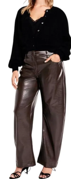 NWT Old Navy 18 Tall Extra High-Rise Barrel Leg Faux Leather Pants Topsoil Brown thumbnail 1