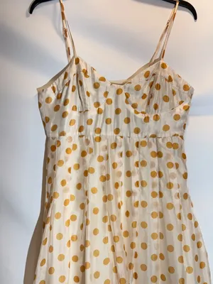 En Saison Ava Gold Polka Dot Ruffle Puff Sleeve Midi Dress Size Medium thumbnail 6