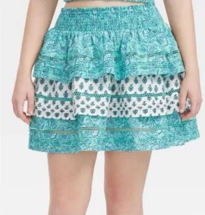 NWT Roller Rabbit x Target Aqua Blue Floral Flounce Skirt, 100% Cotton, Size S thumbnail 1
