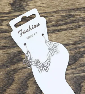 NWT Fashion Delicate Triple Butterfly Pendant Anklet Silver Gray 8" + 1.5" thumbnail 1