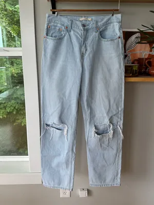 Levi's Low Pro Straight Light Wash Denim Jeans Distressed Knee Rips Size 28 thumbnail 12