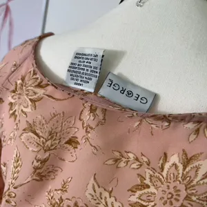 Vintage Y2K George Pink Floral‎ Sheer Mesh Milkmaid Tie Front Top Womens Large thumbnail 5