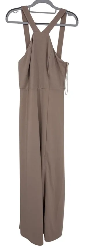 Birdy Grey Gene Crepe Dress Taupe Brown Halter Neck‎ Maxi Bridesmaid Large NWT thumbnail 1
