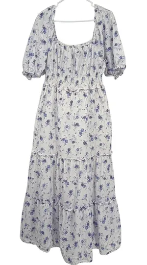 LoveShackFancy x Target Floral Smocked Maxi Dress White Blue Purple‎ Medium thumbnail 1