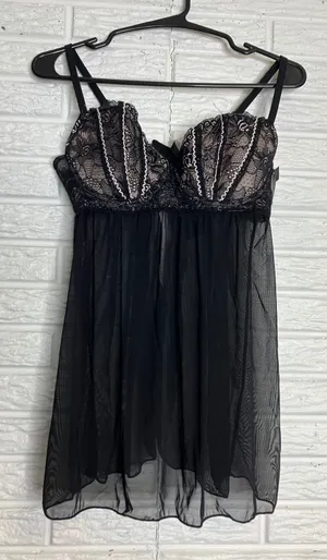 Cassandra Intimates Babydoll Women‎ M Black NWT Lace Mesh Underwire 999562 thumbnail 1