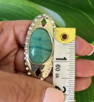 Ladies Cocktail Costume Jewelry Ring Silver Tone Band Faux Turquoise Adustable thumbnail 10