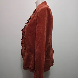 Dressbarn Jacket XL Rust Orange Faux Suede Ruffle Military Victorian Steampunk thumbnail 3