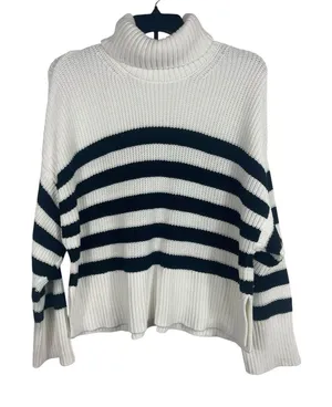 Quince Organic Cotton Striped Turtleneck Sweater Ivory Black Oversized XL thumbnail 1