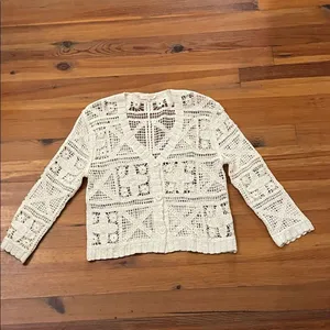 Solitaire Ivory Floral Cotton Crochet Button Front Cardigan Womens Size Large thumbnail 4