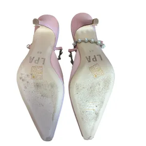 LPA Pink Satin Stiletto Heel SIZE 6.5 Pearl Rhinestone Strap Pump Party $208 NEW thumbnail 10