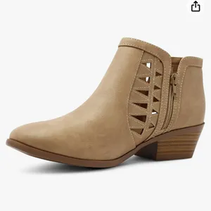 Women's Tan Cutout Ankle Booties - Sleek Low Heel size 6.5 new thumbnail 6