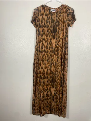 Steve Madden Leopard Mesh Maxi Dress Slit EUC Size M thumbnail 2
