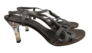 Mootsies‎ Tootsies Black & Silver Floral Foot Clear Heels 7.5 thumbnail 1
