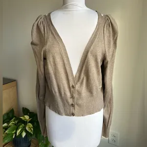 Anthropologie Moth Cardigan Sweater Tan Shoulder Cutout Size S thumbnail 4