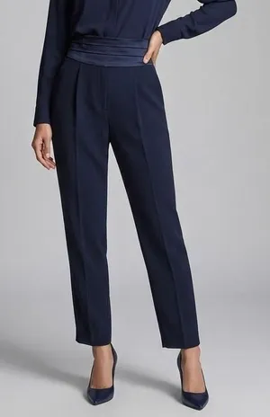 Maeve Anthropologie Trousers Navy Blue Satin Trim Pleated Size 6 thumbnail 1