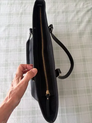 kate spade black leather tote with gold-tone plaque thumbnail 8