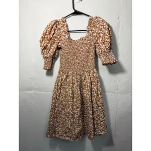1.STATE Womens Size XS brown floral print mini dress puff sleeves smocked bodice thumbnail 8