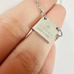 Gucci 925 Sterling Silver Square Logo Pendant Chain Necklace Made In Italy thumbnail 2
