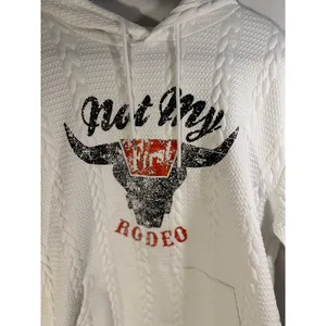 Not My First Rodeo White Cable Knit Textured Graphic Hoodie Bull Western 2XL thumbnail 2