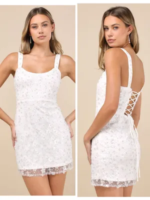 Lulus Dazzling Forever White Sequin Beaded Bodycon Mini Dress Size Medium Bridal thumbnail 2