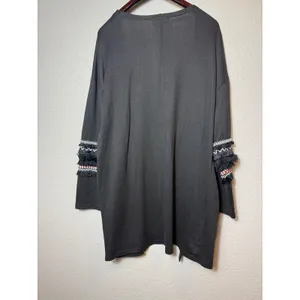 Hipster Row Embellished Duster Cardigan Black Open Front Fringe Sleeves SizeXL thumbnail 2
