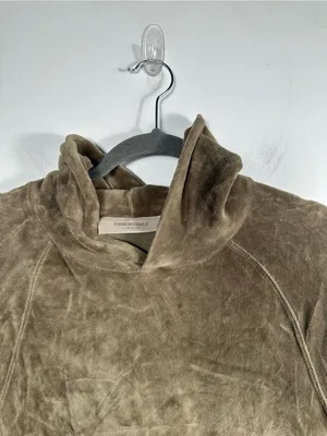 Fear of‎ God Essentials Velour Hoodie Womens M Taupe Brown Oversized Pullover thumbnail 5