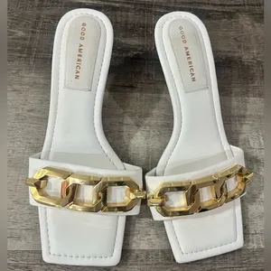GOOD AMERICAN White Gold Chain Kitten Heels thumbnail 4