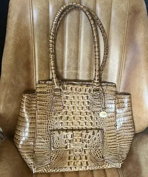 Brahmin Croc-Embossed Tan Tote Bag thumbnail 1
