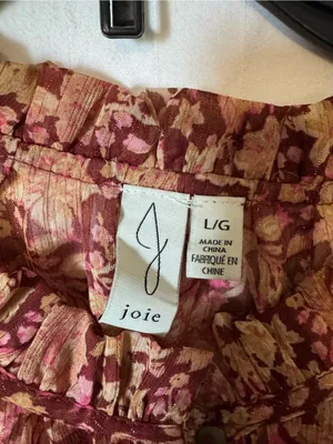 Joie Burgundy Pink Floral Lurex Smocked Blouse Size Large thumbnail 3