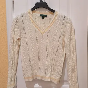 Lauren Ralph Lauren v-neck cable knit M cream, peach large, 100% cotton thumbnail 2