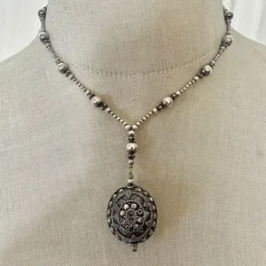Artisan Bali Sterling Silver Graduated Bead Lariat Necklace thumbnail 1