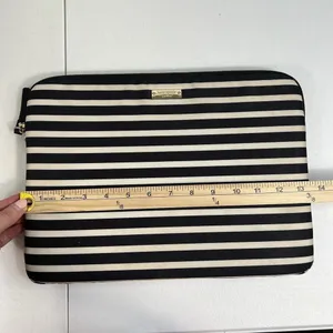 Kate Spade 13" Laptop Sleeve Black Cream Striped Nylon Zippered Case Padded Bag thumbnail 10