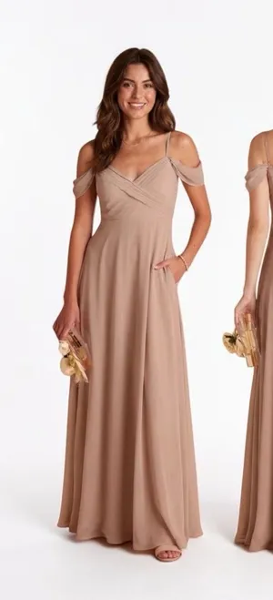 Birdy Grey Spence Convertible Maxi Dress Bridesmaid taupe Chiffon Sz L NWT thumbnail 1