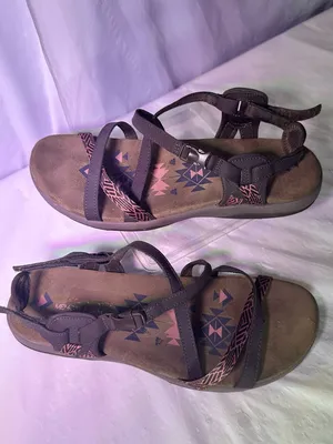 Skechers Brown Sandals with Pink Patterned Straps thumbnail 3