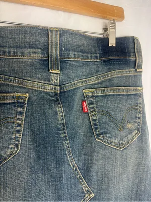 Levi's Classic Distressed Blue Denim Skirt with Raw Frayed Hem thumbnail 5