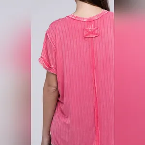 Zenana ribbed boat Neck Distressed raglan top Coral L/XL thumbnail 6