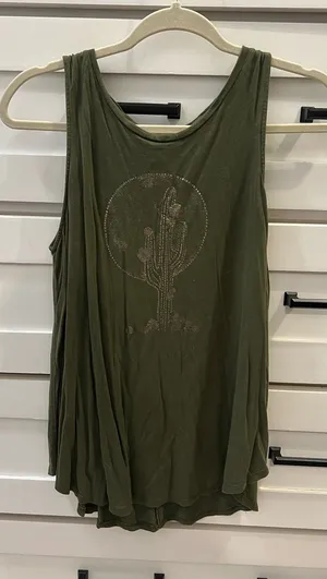 Old navy Olive Green Sleeveless Tank Top with metallic Cactus thumbnail 1