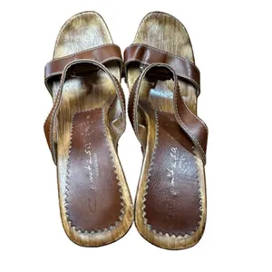 Italian Shoemakers Contesa‎ Wood Look Wedge Brown Sandals Sz 6 Made In Italy thumbnail 6