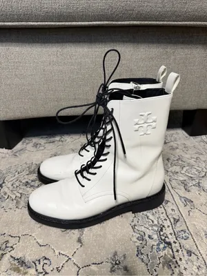 Tory Burch Double-T Combat Boot White Leather thumbnail 6