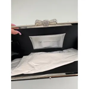 INC International Concepts Black Glitter Evening Clutch Rhinestone‎ Bow thumbnail 4