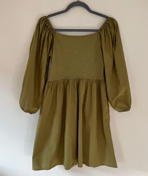 Heddie Puff Sleeve Babydoll Cotton Poplin Mini Dress Lichen Green thumbnail 6
