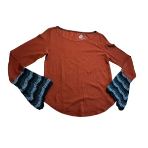 Pilcro Rust Orange Waffle Knit Crochet Bell Sleeve Top Womens Medium‎ M P-13 thumbnail 5